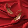 imageDREAM PAIRS Womens Dress Flats Ballet Low Wedge Round Toe Ankle Strap Comfortable Casual Flats ShoesRed Suede