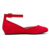 imageDREAM PAIRS Womens Dress Flats Ballet Low Wedge Round Toe Ankle Strap Comfortable Casual Flats ShoesRed Suede