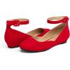 imageDREAM PAIRS Womens Dress Flats Ballet Low Wedge Round Toe Ankle Strap Comfortable Casual Flats ShoesRed Suede