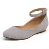 imageDREAM PAIRS Womens Dress Flats Ballet Low Wedge Round Toe Ankle Strap Comfortable Casual Flats ShoesGrey Suede