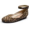 imageDREAM PAIRS Womens Dress Flats Ballet Low Wedge Round Toe Ankle Strap Comfortable Casual Flats ShoesLeopardsuede
