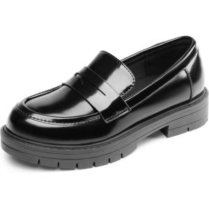 imageDREAM PAIRS Girls Loafers Chunky Platform Penny Loafers School Uniform Slip On Dress ShoesBlackpatent