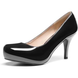 imageDREAM PAIRS Tiffany Womens Classic Elegant Versatile Low Stiletto Heel Dress Platform Pumps ShoesBlackPat