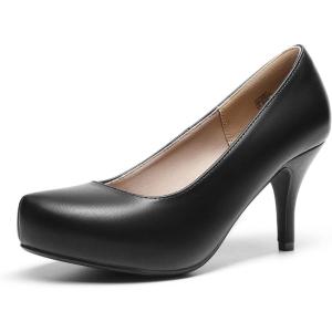 imageDREAM PAIRS Tiffany Womens Classic Elegant Versatile Low Stiletto Heel Dress Platform Pumps ShoesBlackpu
