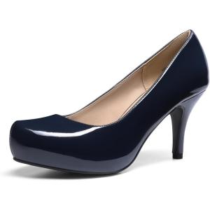 imageDREAM PAIRS Tiffany Womens Classic Elegant Versatile Low Stiletto Heel Dress Platform Pumps ShoesNavyPat