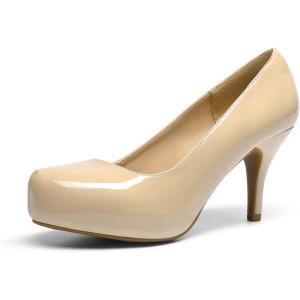imageDREAM PAIRS Tiffany Womens Classic Elegant Versatile Low Stiletto Heel Dress Platform Pumps ShoesNudePat