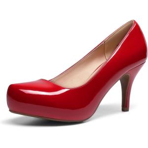 imageDREAM PAIRS Tiffany Womens Classic Elegant Versatile Low Stiletto Heel Dress Platform Pumps ShoesRedPat