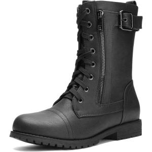 imageDREAM PAIRS Womens Combat Boots Built in Wallet Pocket Lace Up Military Bootie