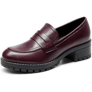 imageDREAM PAIRS Womens Platform Chunky Heeled Loafers Womens Business Casual ShoesBurgundy Pu