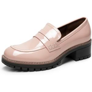 imageDREAM PAIRS Womens Platform Chunky Heeled Loafers Womens Business Casual ShoesPink Pat
