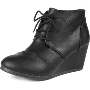 imageDREAM PAIRS Womens Wedge Boots Casual Fashion Lace Up Low Heel Ankle Booties ShoesBlackPu