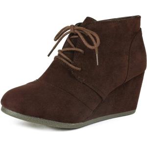 imageDREAM PAIRS Womens Wedge Boots Casual Fashion Lace Up Low Heel Ankle Booties ShoesBrown
