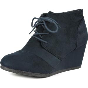 imageDREAM PAIRS Womens Wedge Boots Casual Fashion Lace Up Low Heel Ankle Booties ShoesNavy