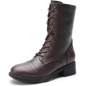 imageDREAM PAIRS Womens Winter Lace up Mid Calf Combat Riding Military BootsDark Brown