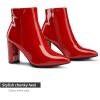 imageDREAM PAIRS Womens Chunky Heel Ankle Booties Pointed Toe Short BootsRedPat