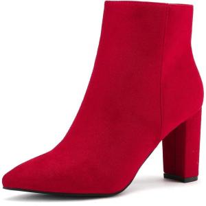 imageDREAM PAIRS Womens Chunky Heel Ankle Booties Pointed Toe Short BootsRed