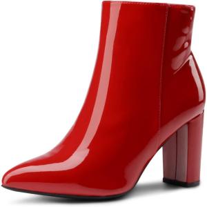 imageDREAM PAIRS Womens Chunky Heel Ankle Booties Pointed Toe Short BootsRedPat