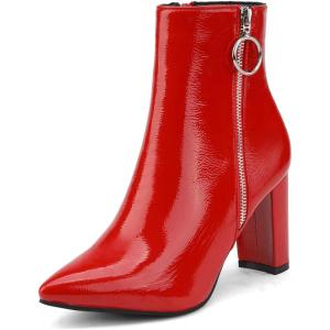 imageDREAM PAIRS Womens Chunky Heel Ankle Booties Pointed Toe Short BootsRedPat3