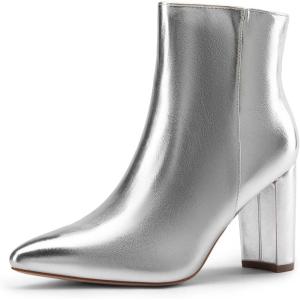 imageDREAM PAIRS Womens Chunky Heel Ankle Booties Pointed Toe Short BootsSilverpu