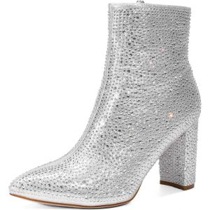 imageDREAM PAIRS Womens Chunky Heel Ankle Booties Pointed Toe Short BootsSilverrhinestone