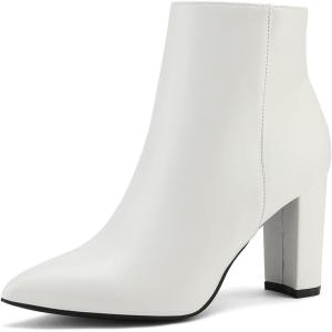imageDREAM PAIRS Womens Chunky Heel Ankle Booties Pointed Toe Short BootsWhitePu