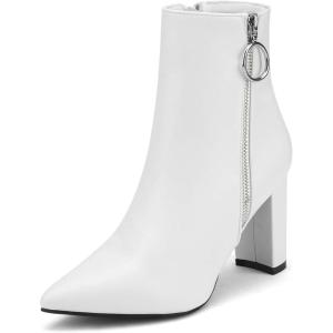 imageDREAM PAIRS Womens Chunky Heel Ankle Booties Pointed Toe Short BootsWhitePu3