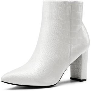 imageDREAM PAIRS Womens Chunky Heel Ankle Booties Pointed Toe Short BootsWhiteStonePu