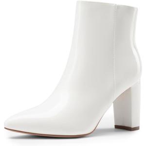 imageDREAM PAIRS Womens Chunky Heel Ankle Booties Pointed Toe Short BootsWhitepat