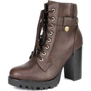 imageDREAM PAIRS Womens Lace up Combat Ankle Boots High Chunky Heel Fashion Heeled Booties ShoesBrown