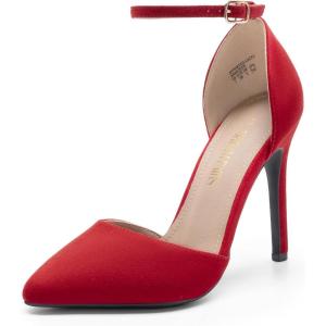 imageDREAM PAIRS Womens OppointedLacey Pointed Toe Ankle Strap High Heel Stiletto Pumps Wedding Dress ShoesRedSuede