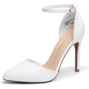 imageDREAM PAIRS Womens OppointedLacey Pointed Toe Ankle Strap High Heel Stiletto Pumps Wedding Dress ShoesWhitePu