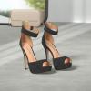 imageDREAM PAIRS SWAN05 New Womens Ankle Strap Back Zipper Peep Toe High Heel Platform Pump ShoesBlack Pu75 BM US