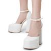 imageDREAM PAIRS Womens High Chunky Platform Closed Toe Block Heels Square Toe Ankle Strap Dress Wedding Party Pumps Shoes AureliaWhite
