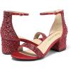 imageDREAM PAIRS Womens LowChunk Low Heel Pump SandalRedRhinestone