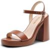 imageDREAM PAIRS Heels for Women Block Chunky Platform High Heels Open Toe GISELLE Fashion Wedding Party Evening Prom Dance Ankle Strap Dress Pump Sandals ShoesTan