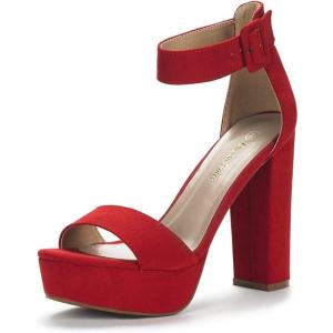 imageDREAM PAIRS Womens Hilo Heeled SandalRedSuede