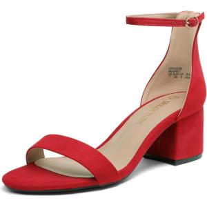 imageDREAM PAIRS Womens LowChunk Low Heel Pump SandalRedSuede