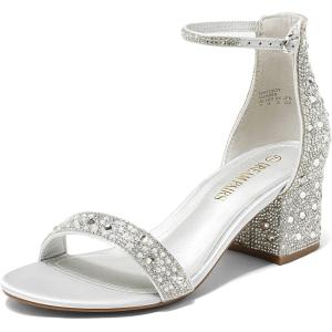 imageDREAM PAIRS Womens LowChunk Low Heel Pump SandalSilverRhinestone
