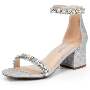 imageDREAM PAIRS Womens LowChunk Low Heel Pump SandalSilverglitter