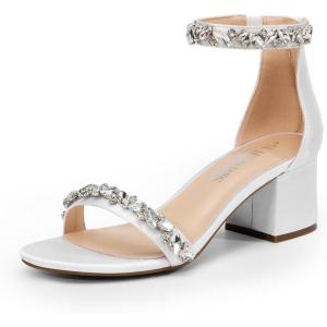 imageDREAM PAIRS Womens LowChunk Low Heel Pump SandalWhitesatin
