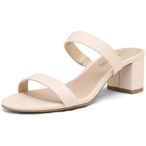 imageDREAM PAIRS Womens Two Strap Open Toe Low Block Chunky Heels Sandals Dress Pumps Casual Summer Mules ShoesApricontPu