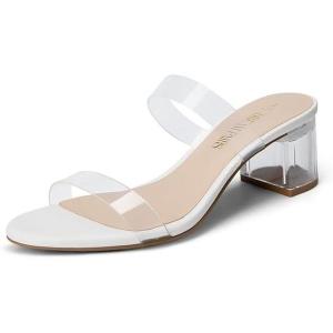 imageDREAM PAIRS Womens Two Strap Open Toe Low Block Chunky Heels Sandals Dress Pumps Casual Summer Mules ShoesWhitetpu