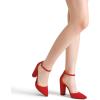 imageDREAM PAIRS Womens Coco High Heels Chunky Block Pumps Pointed Closed Toe Ankle Strap Dress ShoesRedSuede