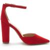 imageDREAM PAIRS Womens Coco High Heels Chunky Block Pumps Pointed Closed Toe Ankle Strap Dress ShoesRedSuede