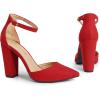 imageDREAM PAIRS Womens Coco High Heels Chunky Block Pumps Pointed Closed Toe Ankle Strap Dress ShoesRedSuede
