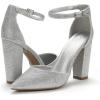 imageDREAM PAIRS Womens Coco High Heels Chunky Block Pumps Pointed Closed Toe Ankle Strap Dress ShoesSilverGlitter