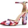 imageDREAM PAIRS Womens Coco High Heels Chunky Block Pumps Pointed Closed Toe Ankle Strap Dress ShoesFloral