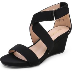imageDREAM PAIRS Womens Ankle Strap Wedge Sandals Comfortable Open Toe Summer Dress ShoesBlackNubuck