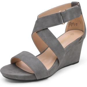 imageDREAM PAIRS Womens Ankle Strap Wedge Sandals Comfortable Open Toe Summer Dress ShoesGreyNubuck