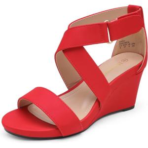 imageDREAM PAIRS Womens Ankle Strap Wedge Sandals Comfortable Open Toe Summer Dress ShoesRedNubuck